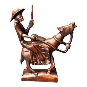 Hand-Carved Wooden Sculpture Man on Horse